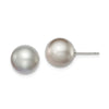 Quality Gold Sterling Silver 10-11mm Grey FW Cultured Round Pearl Stud Earrings