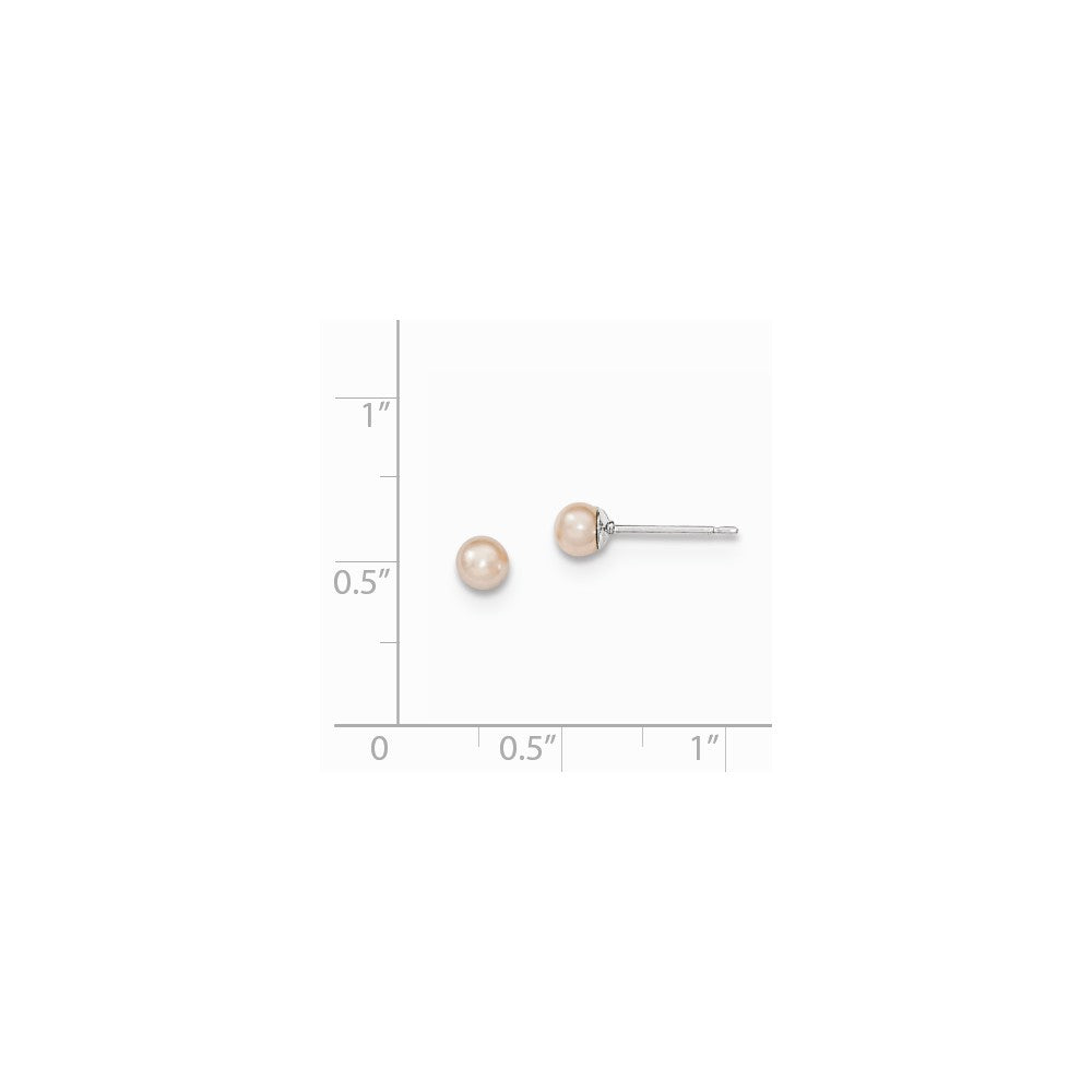 Quality Gold Sterling Silver 3-4mm Pink FW Cultured Round Pearl Stud Earrings