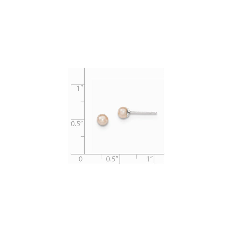 Quality Gold Sterling Silver 3-4mm Pink FW Cultured Round Pearl Stud Earrings