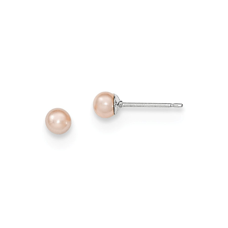 Quality Gold Sterling Silver 3-4mm Pink FW Cultured Round Pearl Stud Earrings