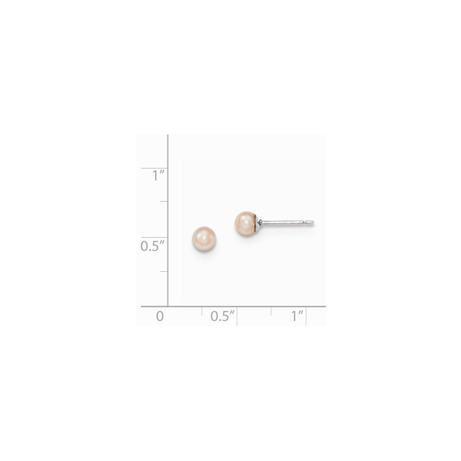 Quality Gold Sterling Silver 4-5mm Pink FW Cultured Round Pearl Stud Earrings