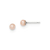 Quality Gold Sterling Silver 4-5mm Pink FW Cultured Round Pearl Stud Earrings