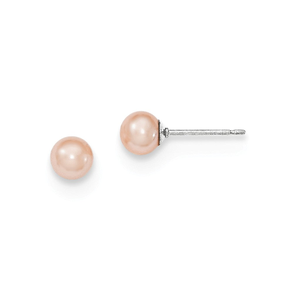 Quality Gold Sterling Silver 5-6mm Pink FW Cultured Round Pearl Stud Earrings