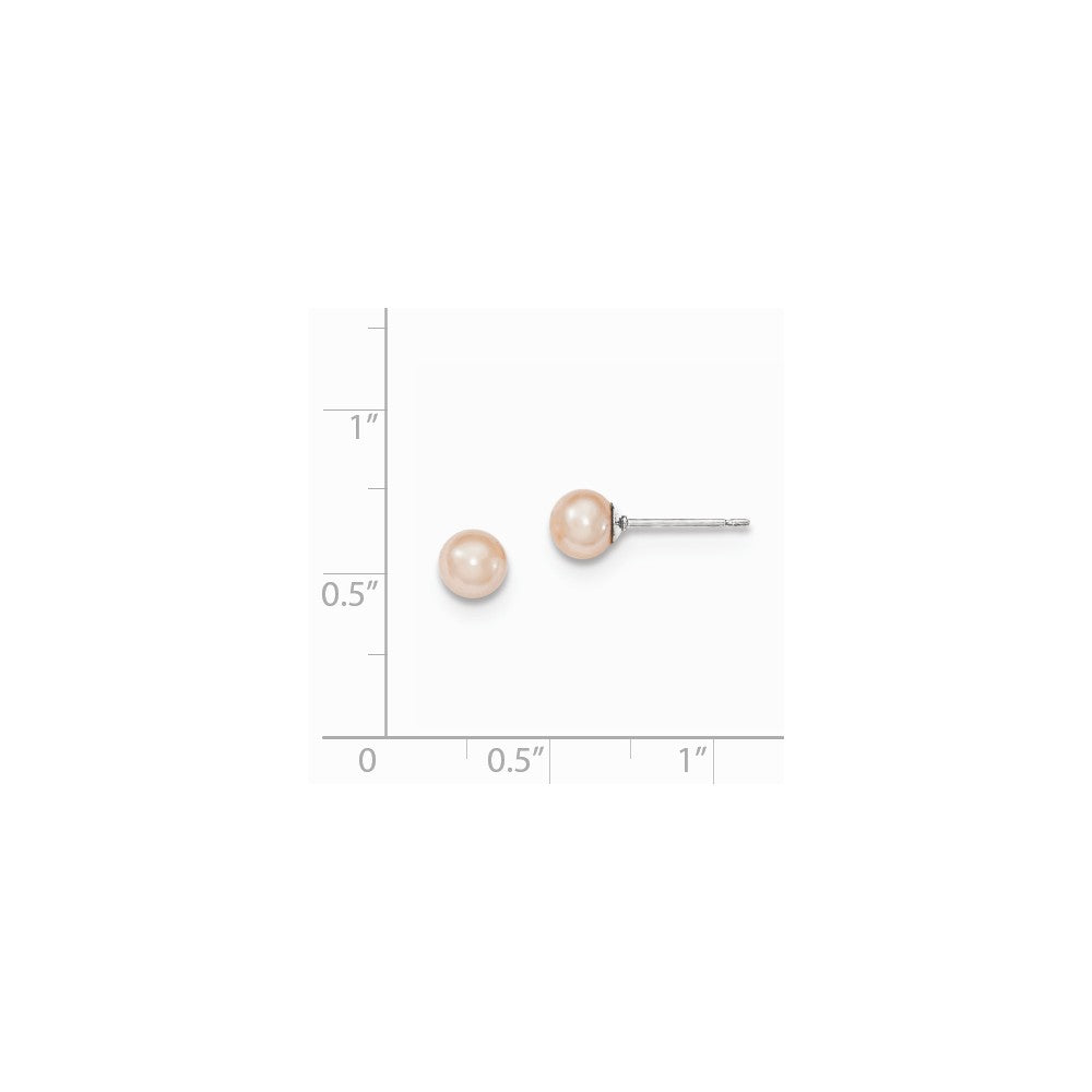 Quality Gold Sterling Silver 5-6mm Pink FW Cultured Round Pearl Stud Earrings