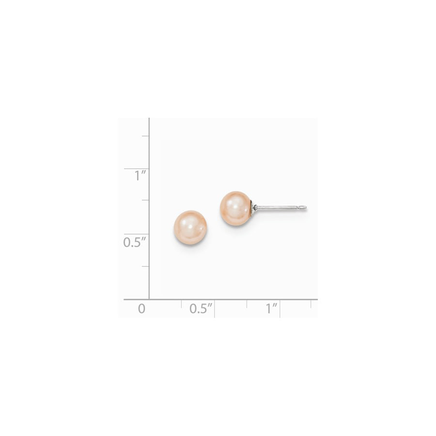 Quality Gold Sterling Silver 6-7mm Pink FW Cultured Round Pearl Stud Earrings