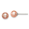 Quality Gold Sterling Silver 6-7mm Pink FW Cultured Round Pearl Stud Earrings