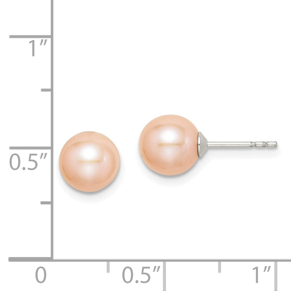 Quality Gold Sterling Silver 7-8mm Pink FW Cultured Round Pearl Stud Earrings