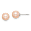 Quality Gold Sterling Silver 7-8mm Pink FW Cultured Round Pearl Stud Earrings