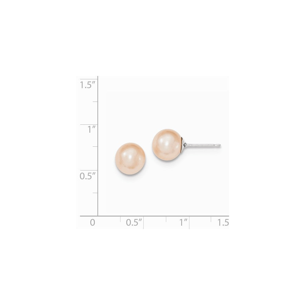 Quality Gold Sterling Silver 8-9mm Pink FW Cultured Round Pearl Stud Earrings