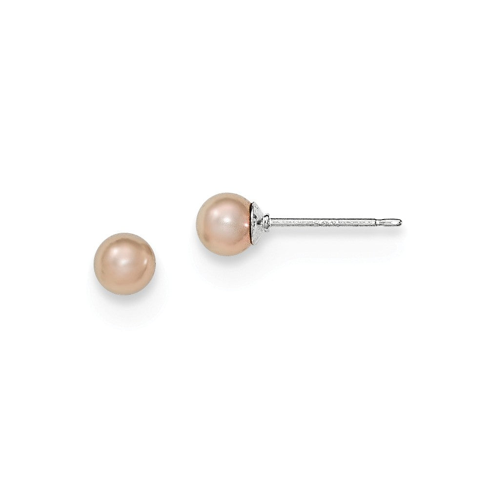 Quality Gold Sterling Silver 4-5mm Purple FW Cultured Round Pearl Stud Earrings