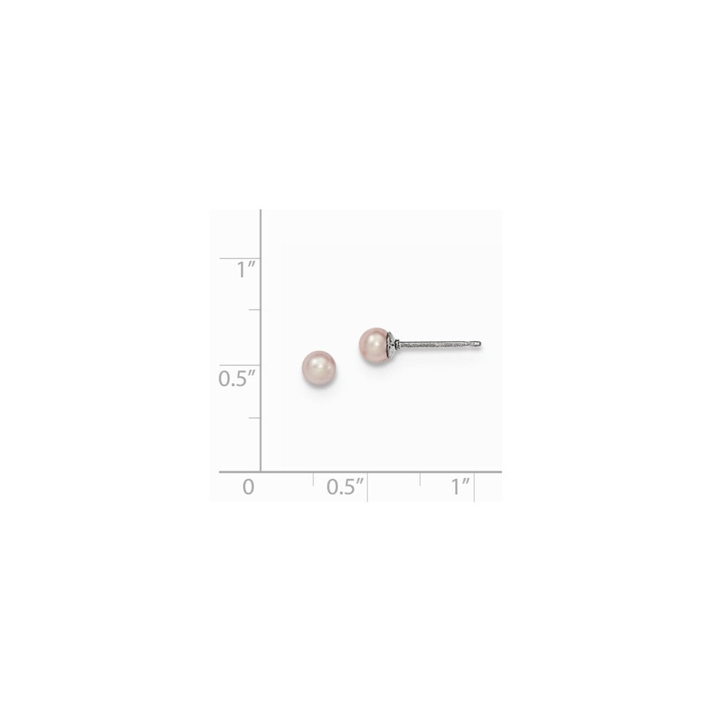 Quality Gold Sterling Silver 5-6mm Purple FW Cultured Round Pearl Stud Earrings