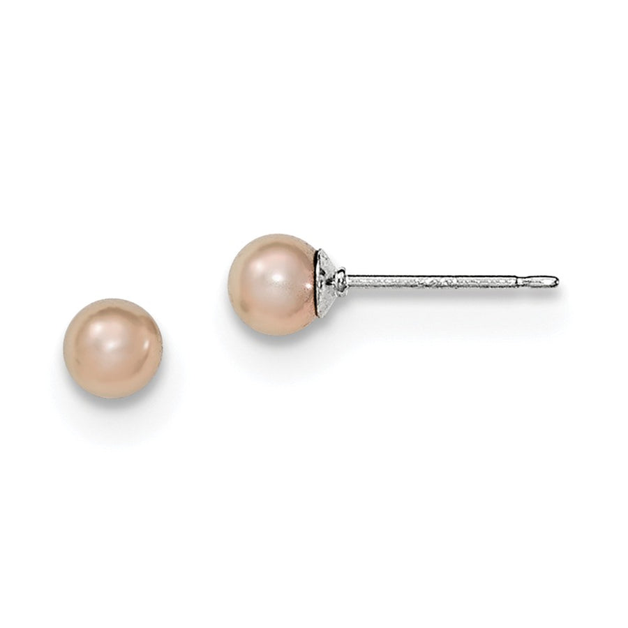 Quality Gold Sterling Silver 6-7mm Purple FW Cultured Round Pearl Stud Earrings