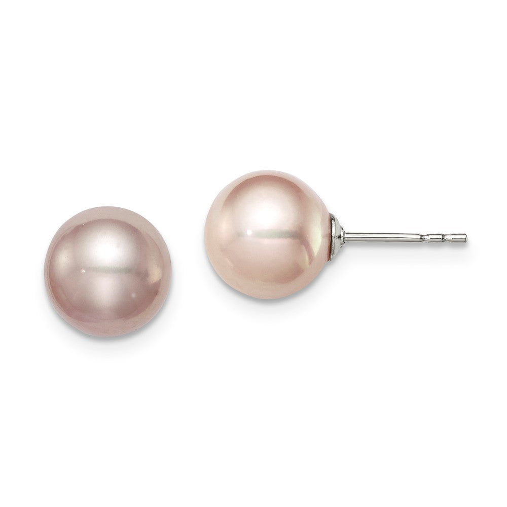 Quality Gold Sterling Silver 8-9mm Purple FW Cultured Round Pearl Stud Earrings