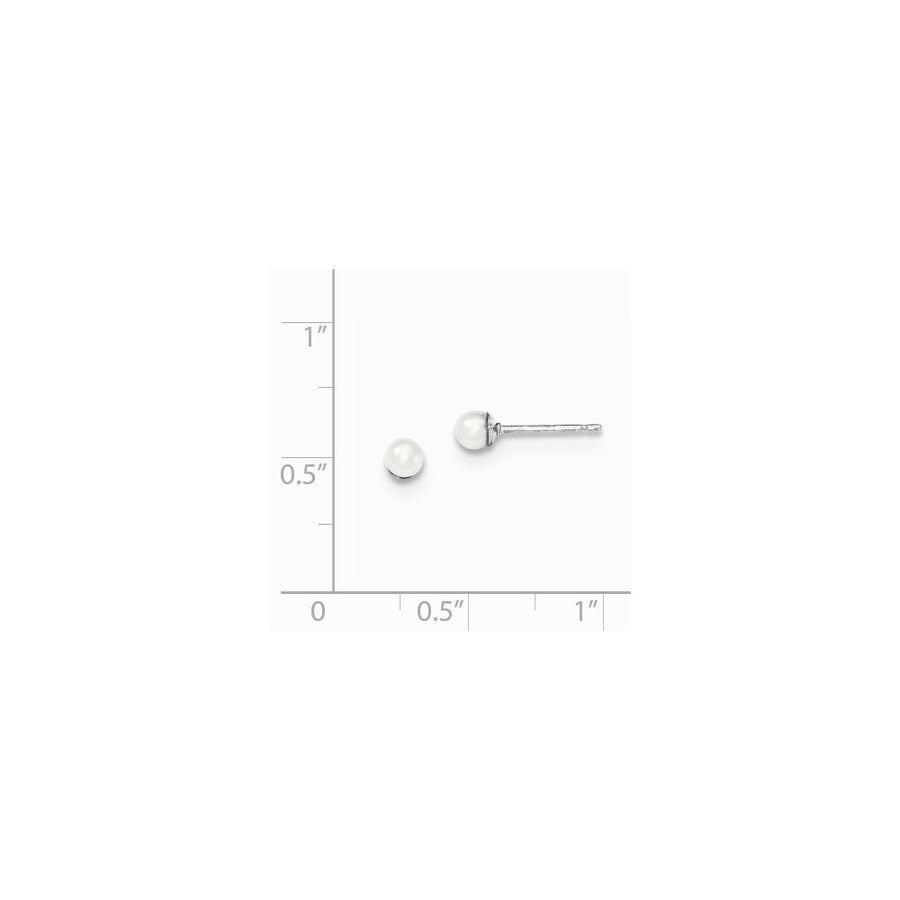 Quality Gold Sterling Silver 3-4mm White FW Cultured Round Pearl Stud Earrings