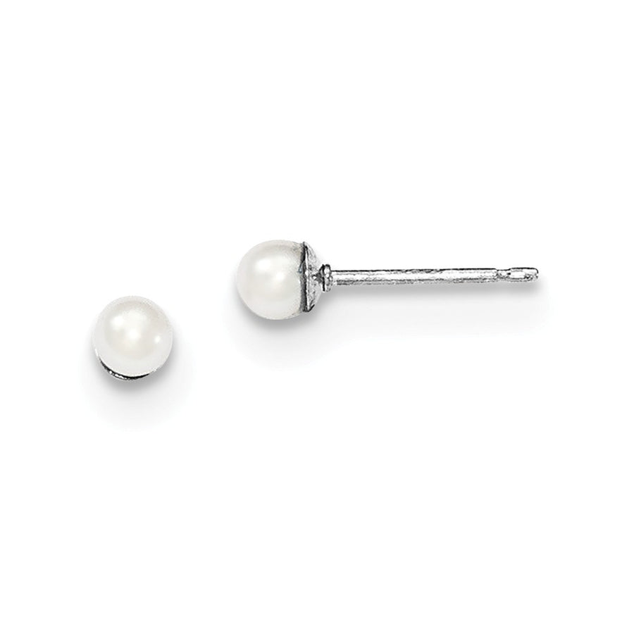 Quality Gold Sterling Silver 3-4mm White FW Cultured Round Pearl Stud Earrings