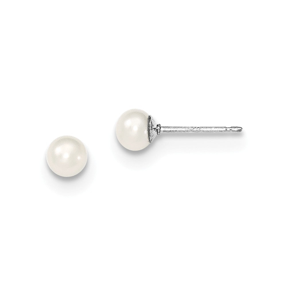 Quality Gold Sterling Silver 4-5mm White FW Cultured Round Pearl Stud Earrings