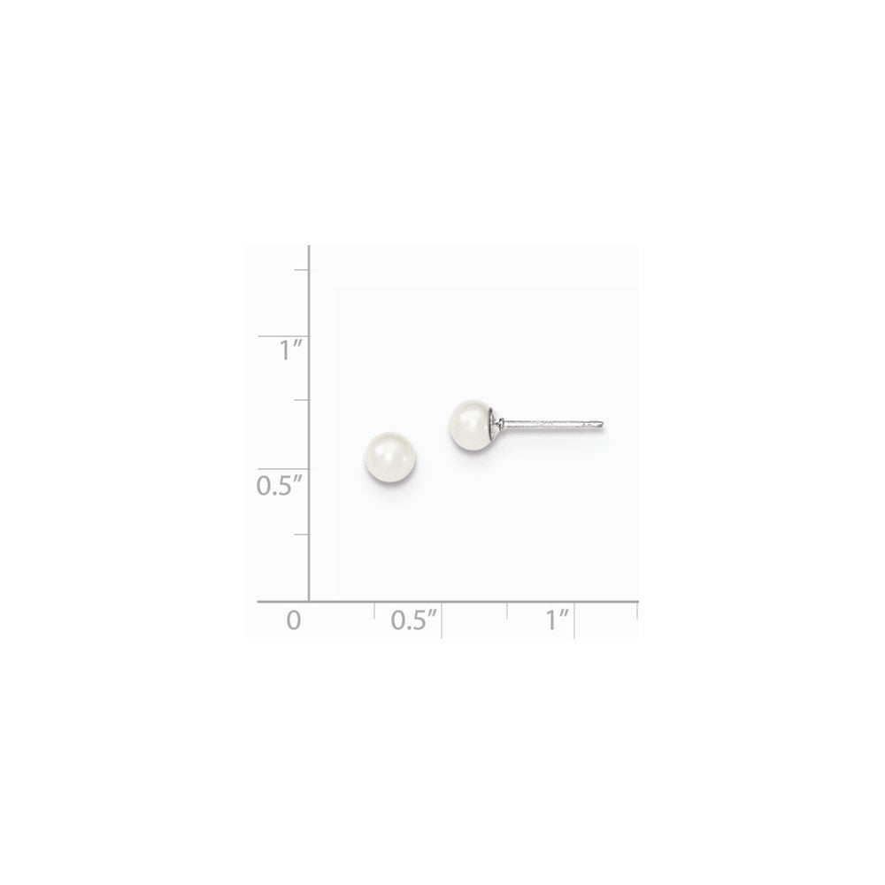 Quality Gold Sterling Silver 4-5mm White FW Cultured Round Pearl Stud Earrings