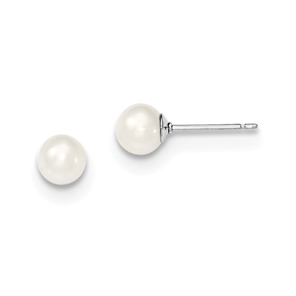 Quality Gold Sterling Silver 5-6mm White FW Cultured Round Pearl Stud Earrings