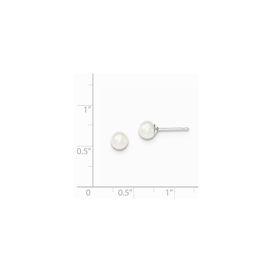 Quality Gold Sterling Silver 5-6mm White FW Cultured Round Pearl Stud Earrings