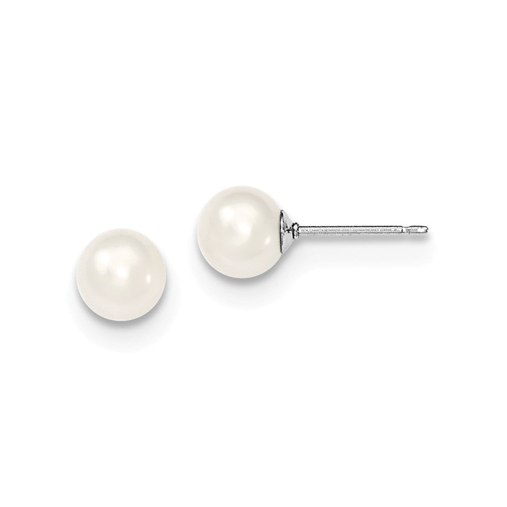 Quality Gold Sterling Silver 6-7mm White FW Cultured Round Pearl Stud Earrings