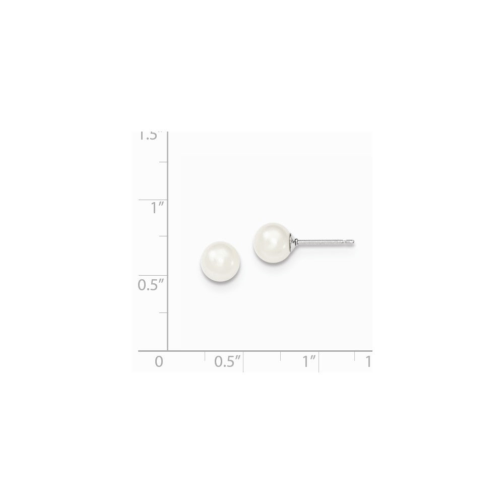 Quality Gold Sterling Silver 6-7mm White FW Cultured Round Pearl Stud Earrings