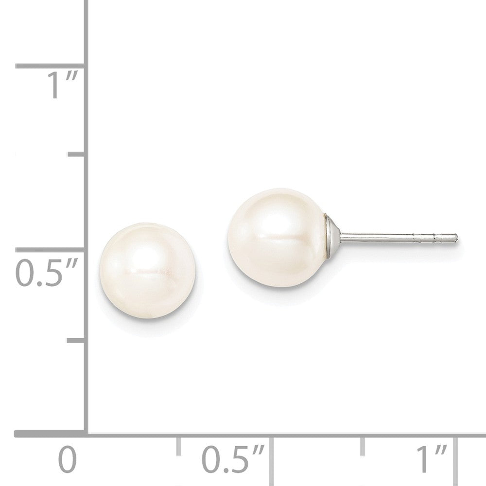 Quality Gold Sterling Silver 7-8mm White FW Cultured Round Pearl Stud Earrings