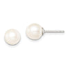 Quality Gold Sterling Silver 7-8mm White FW Cultured Round Pearl Stud Earrings