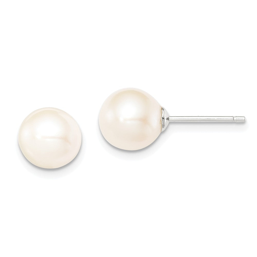 Quality Gold Sterling Silver 8-9mm White FW Cultured Round Pearl Stud Earrings