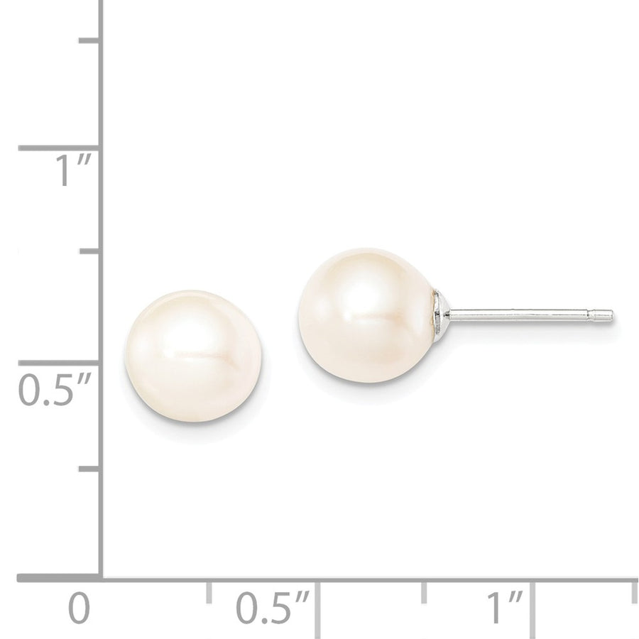 Quality Gold Sterling Silver 8-9mm White FW Cultured Round Pearl Stud Earrings