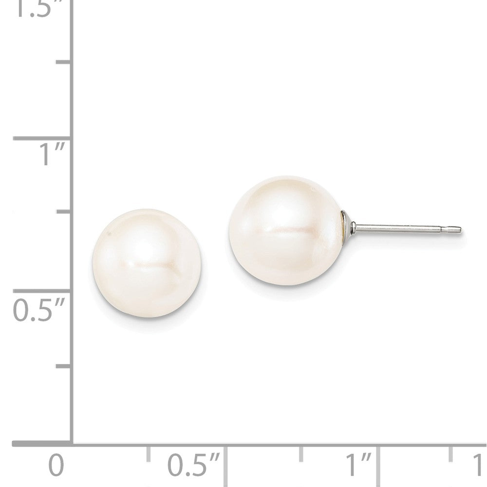 Quality Gold Sterling Silver 9-10mm White FW Cultured Round Pearl Stud Earrings