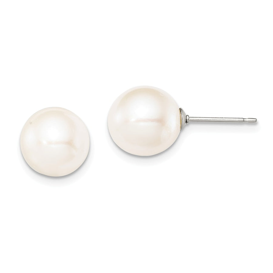 Quality Gold Sterling Silver 9-10mm White FW Cultured Round Pearl Stud Earrings