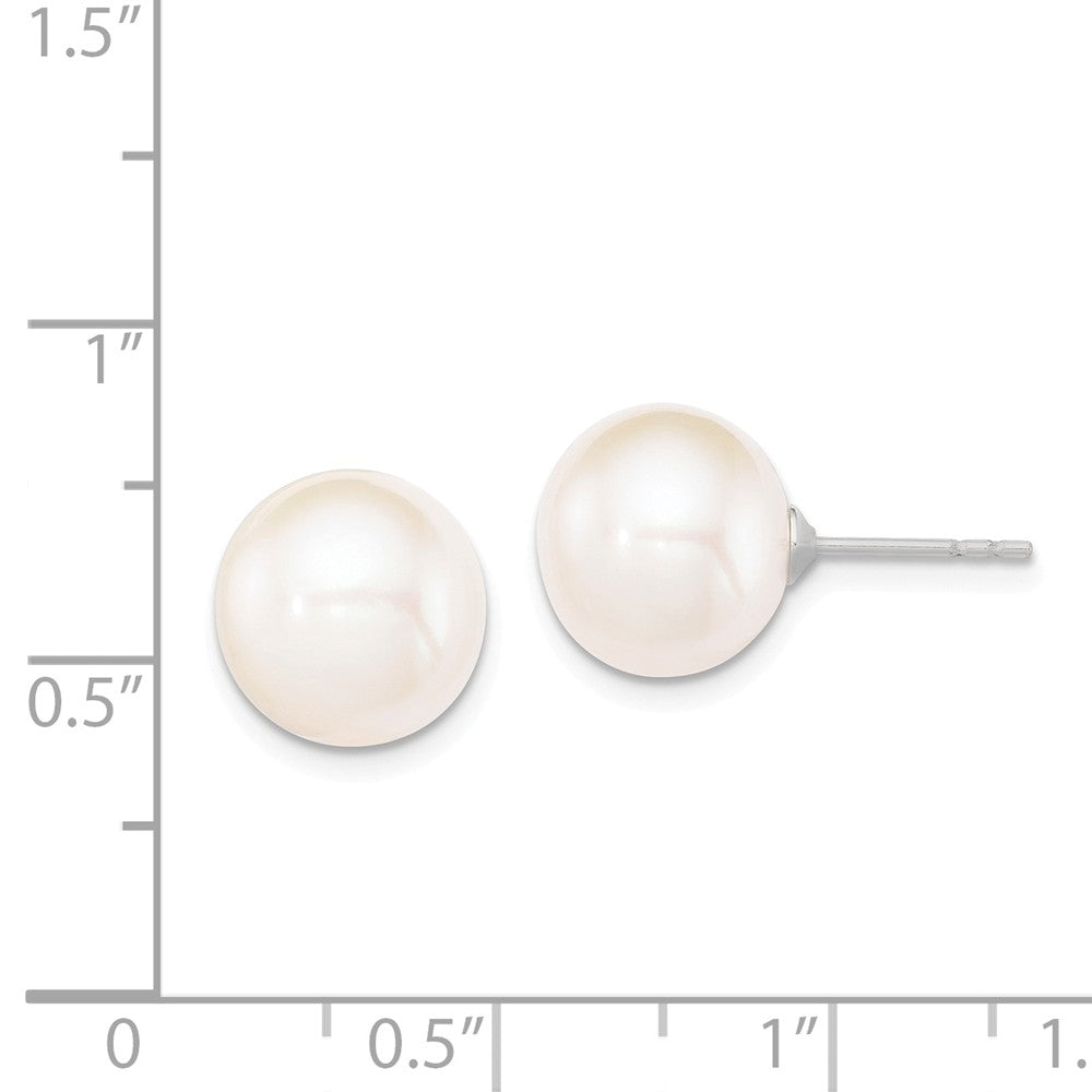 Quality Gold Sterling Silver 10-11mm White FW Cultured Round Pearl Stud Earrings