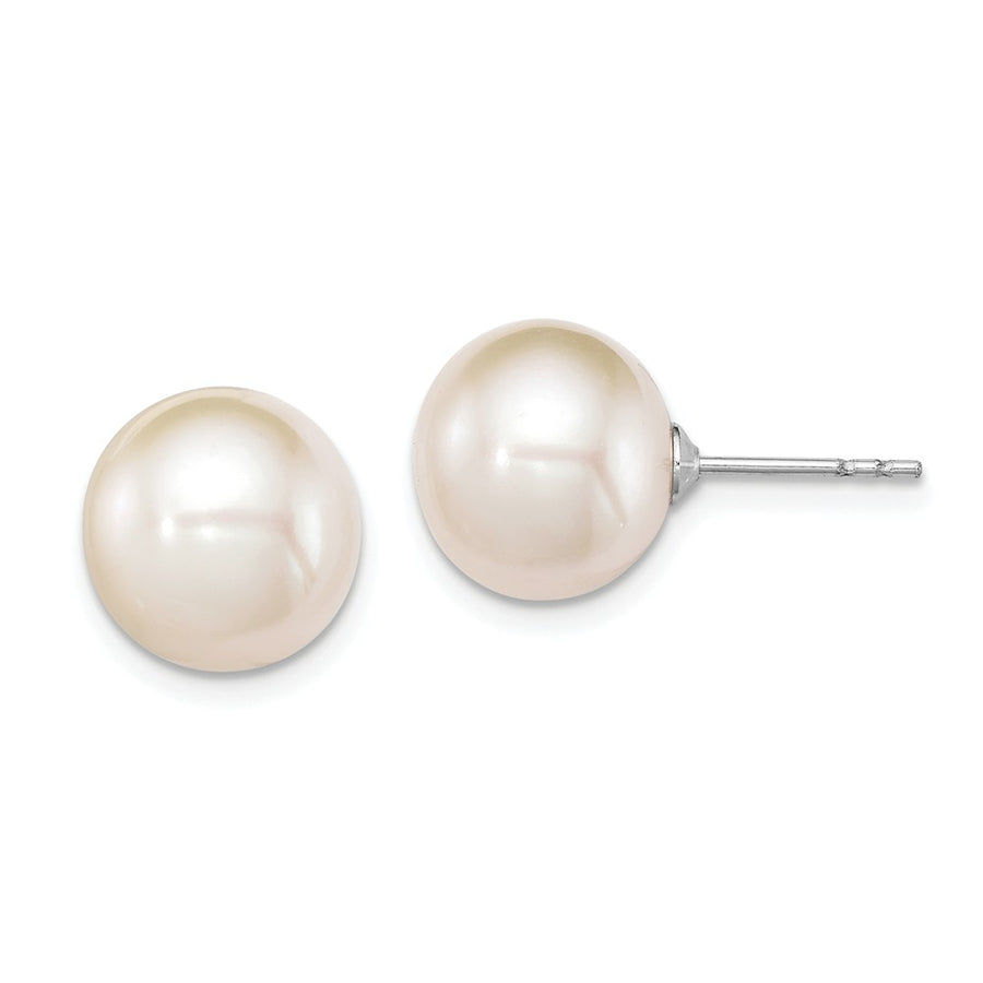 Quality Gold Sterling Silver 10-11mm White FW Cultured Round Pearl Stud Earrings