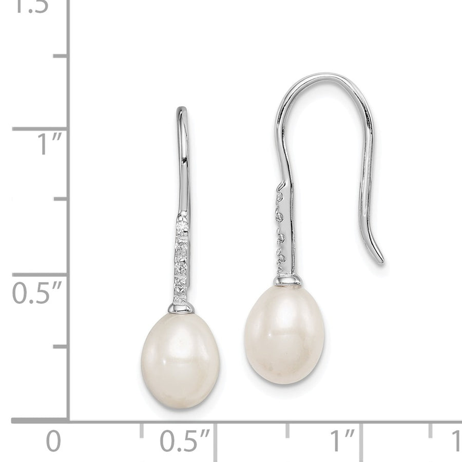 Quality Gold Sterling Silver Rhodium-plated 7-8mm White FWC Pearl CZ Dangle Earrings