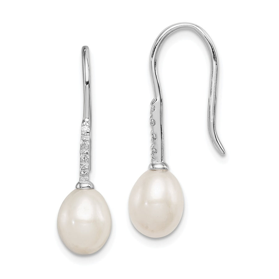 Quality Gold Sterling Silver Rhodium-plated 7-8mm White FWC Pearl CZ Dangle Earrings