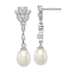 Quality Gold Sterling Silver RH 8-9mm White FWC Pearl CZ Post Dangle Earrings