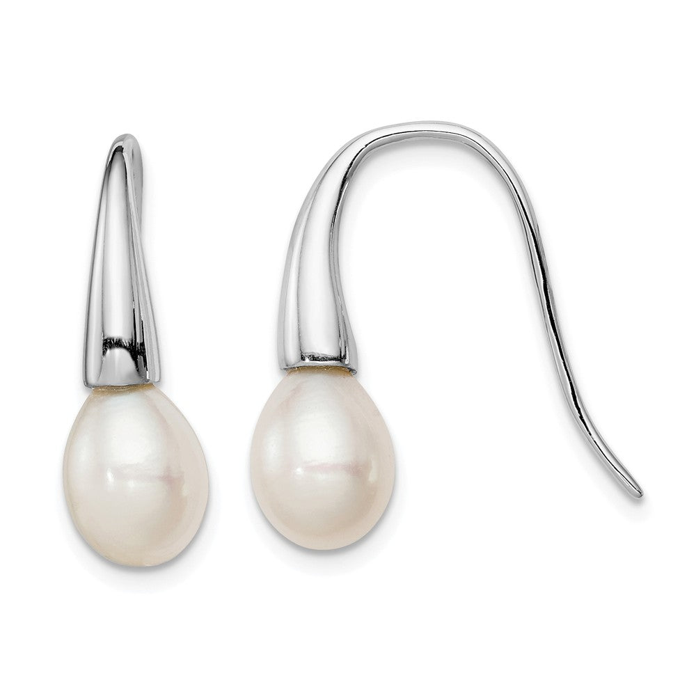 Quality Gold Sterling Silver RH 7-8mm White FW Cultured Pearl Dangle Earrings