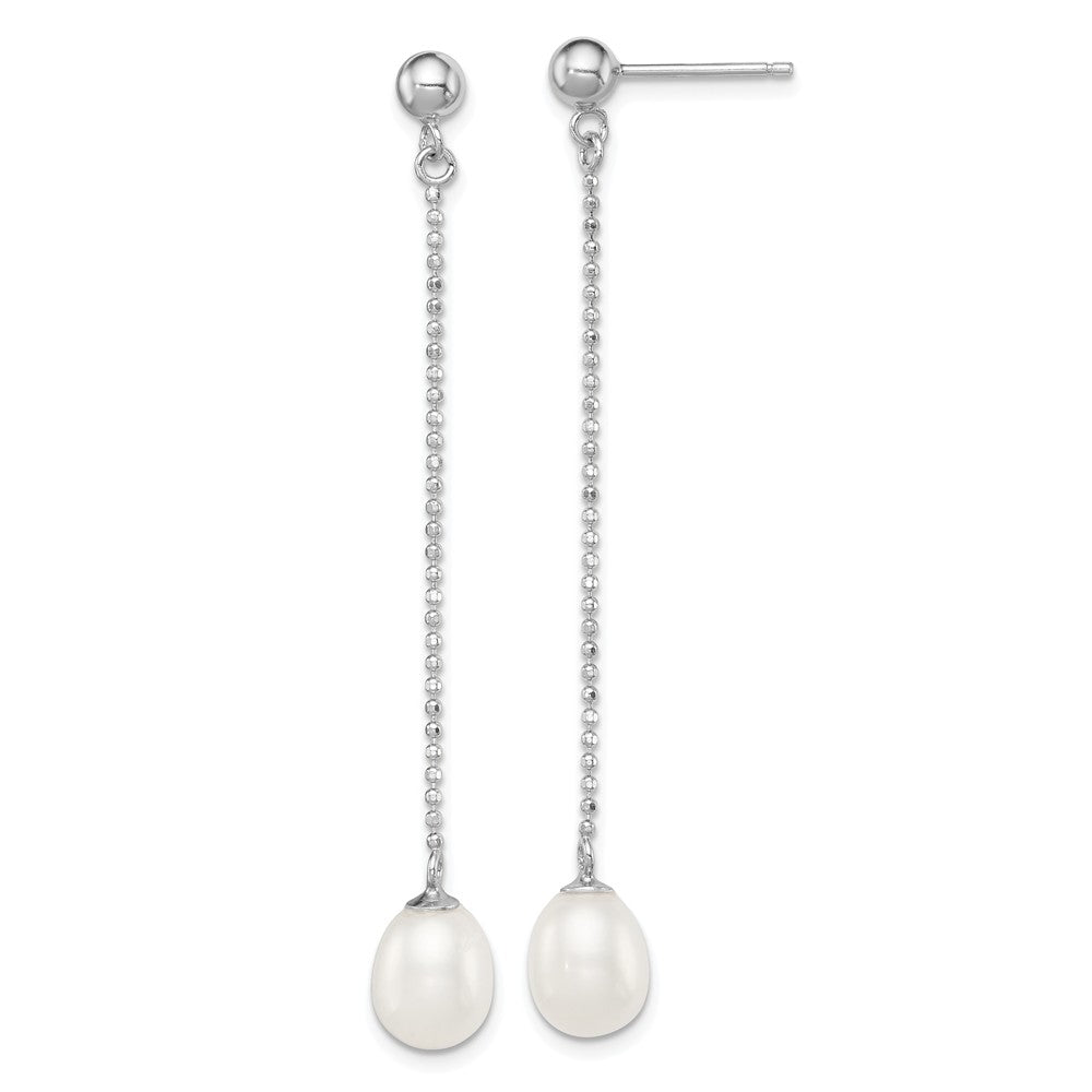 Quality Gold Sterling Silver Rhodium-plated 7-8mm White FWC Pearl Post Dangle Earrings