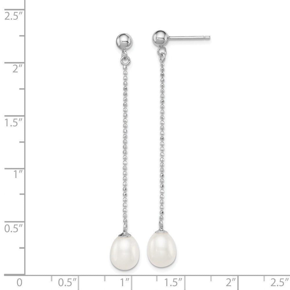 Quality Gold Sterling Silver Rhodium-plated 7-8mm White FWC Pearl Post Dangle Earrings