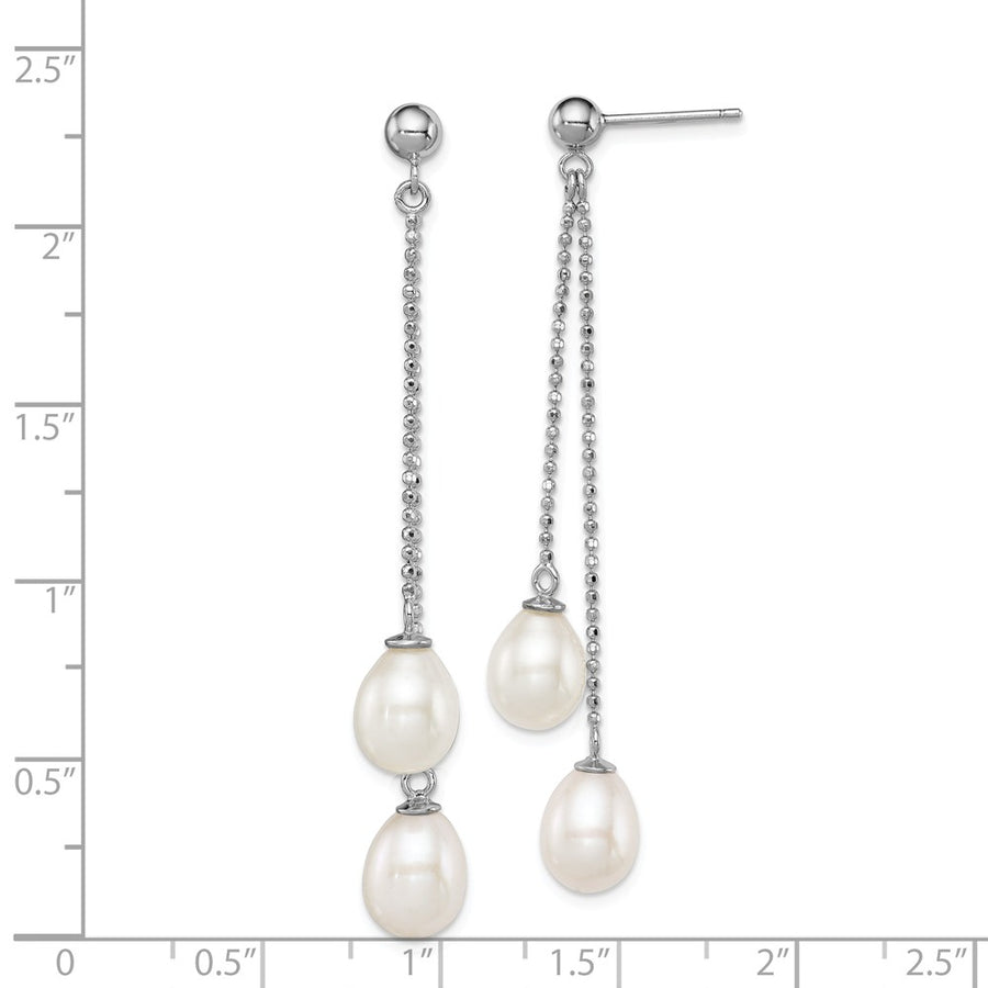 Quality Gold Sterling Silver Rhodium 7-8mm White FWC Pearl Post Dangle Earrings