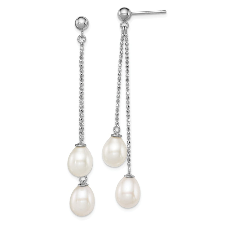 Quality Gold Sterling Silver Rhodium 7-8mm White FWC Pearl Post Dangle Earrings