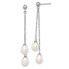 Quality Gold Sterling Silver Rhodium 7-8mm White FWC Pearl Post Dangle Earrings