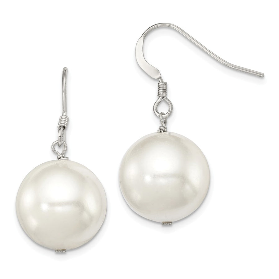 Quality Gold Sterling Silver 14-15mm White Shell Bead Dangle Earrings