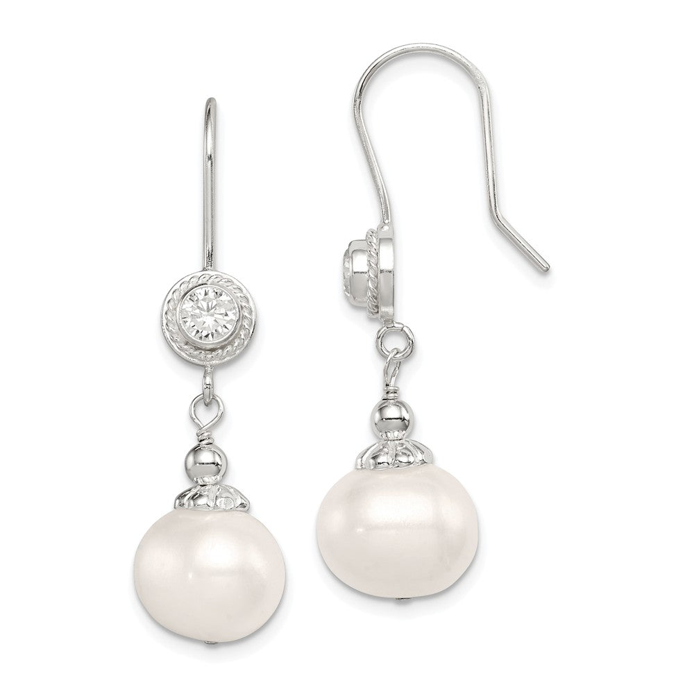 Quality Gold Sterling Silver CZ FW Cultured Pearl Dangle Earrings