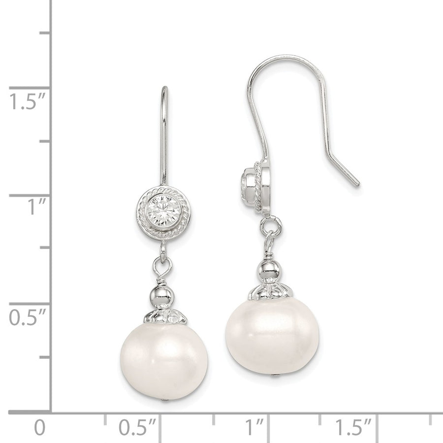 Quality Gold Sterling Silver CZ FW Cultured Pearl Dangle Earrings