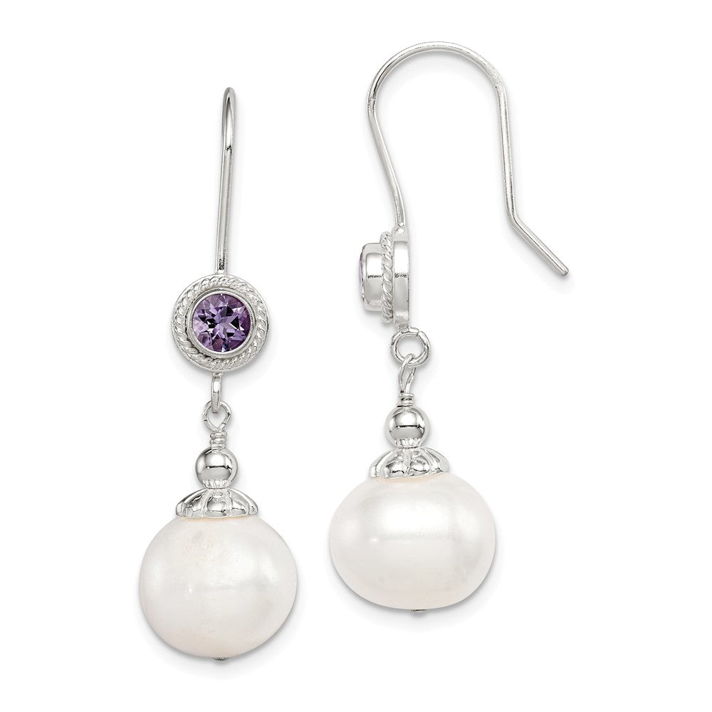 Quality Gold Sterling Silver Amethyst FW Cultured Pearl Dangle Earrings