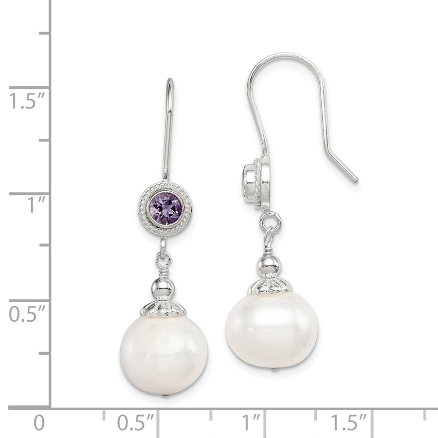 Quality Gold Sterling Silver Amethyst FW Cultured Pearl Dangle Earrings