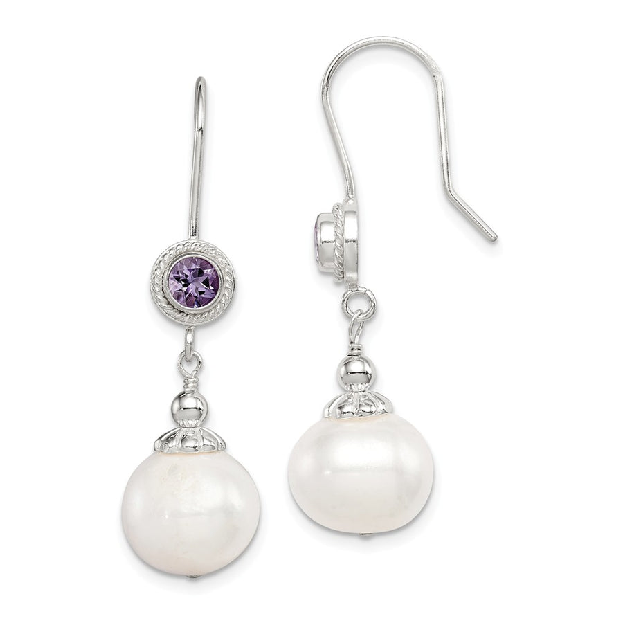 Quality Gold Sterling Silver Amethyst FW Cultured Pearl Dangle Earrings