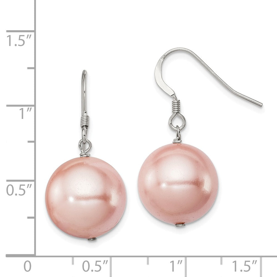 Quality Gold Sterling Silver 14-15mm Pink Shell Bead Dangle Earrings