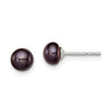 Quality Gold Sterling Silver 5-6mm Black FW Cultured Button Pearl Stud Earrings